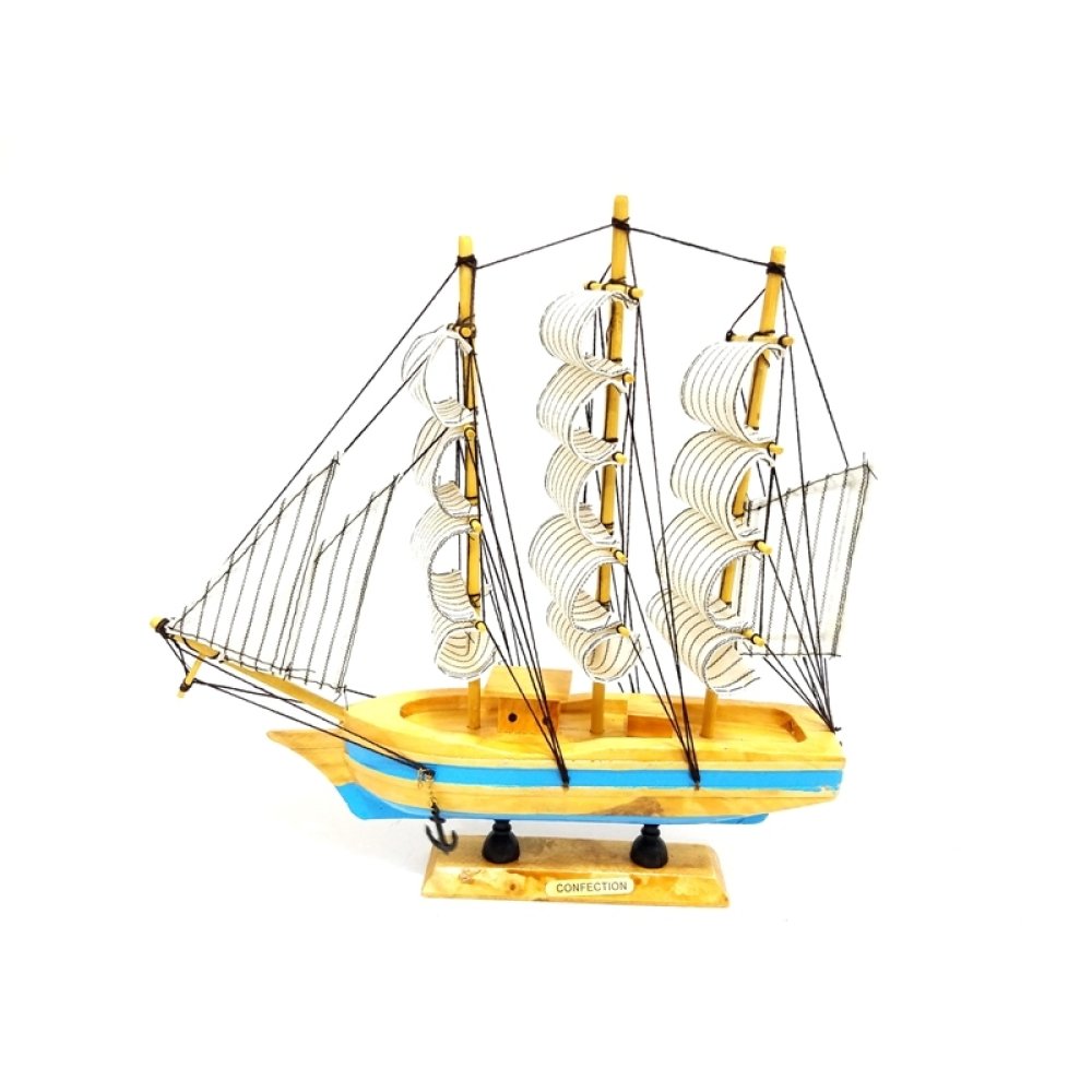 Toptan Dekoratif Yelkenli Ahşap Gemi 30 cm