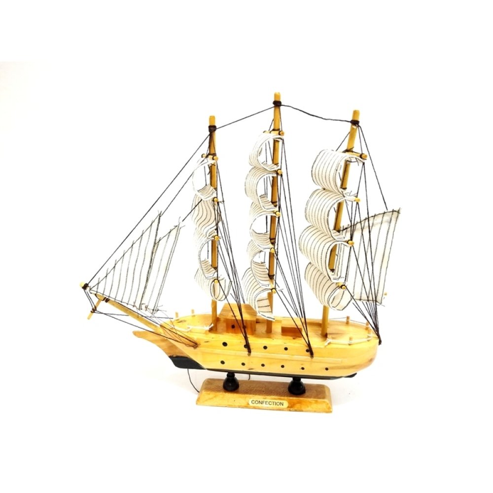 Toptan Dekoratif Yelkenli Ahşap Gemi 30 cm