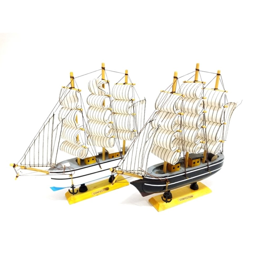 Toptan Dekoratif Yelkenli Ahşap Gemi 30 cm