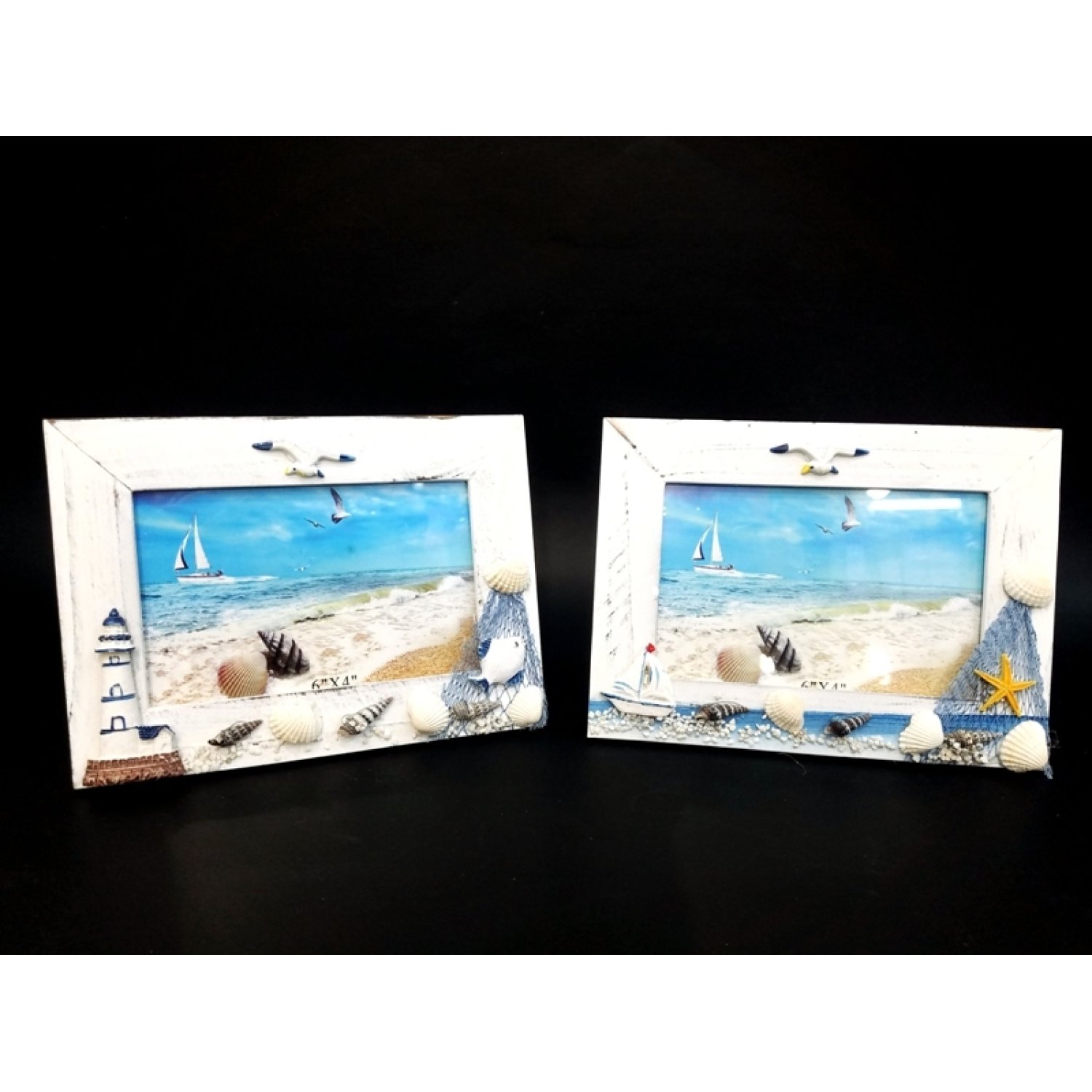 Toptan Deniz Kabuğu ve Martı Desenli Yan Çerçeve