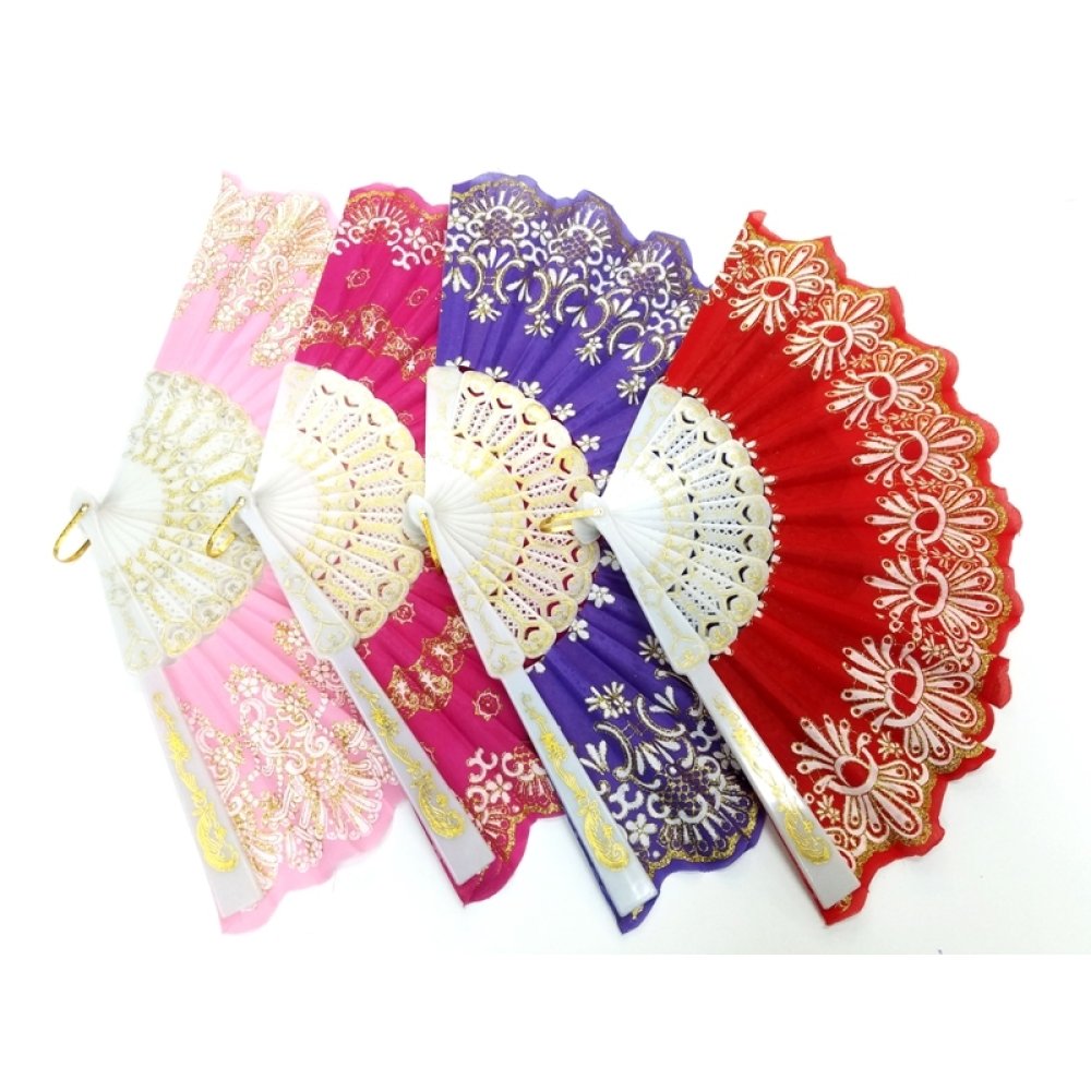 Toptan Düz Renk Desenli Simli Yelpaze