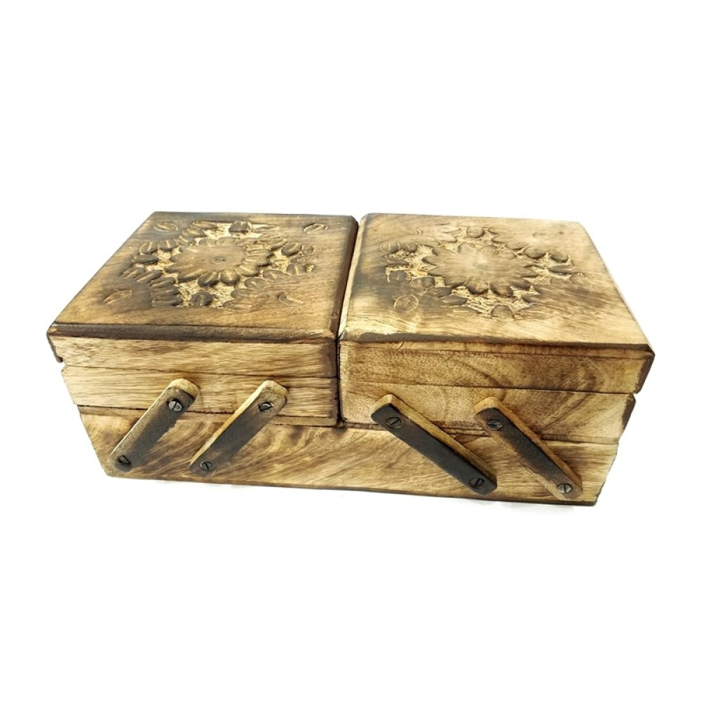 Toptan El Oyması Ahşap Dikiş Kutusu
