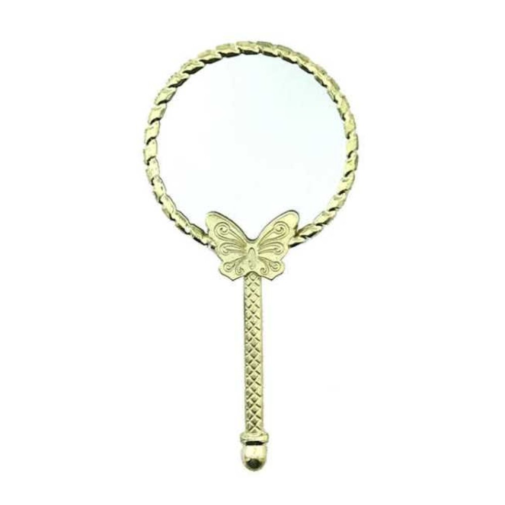 Toptan Elde Tutmalı Yuvarlak Kelebekli Gümüş ve Altın Rengi Metal Ayna