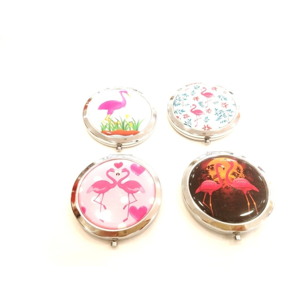 Toptan Flamingo Desenli Çelik Cep Aynası