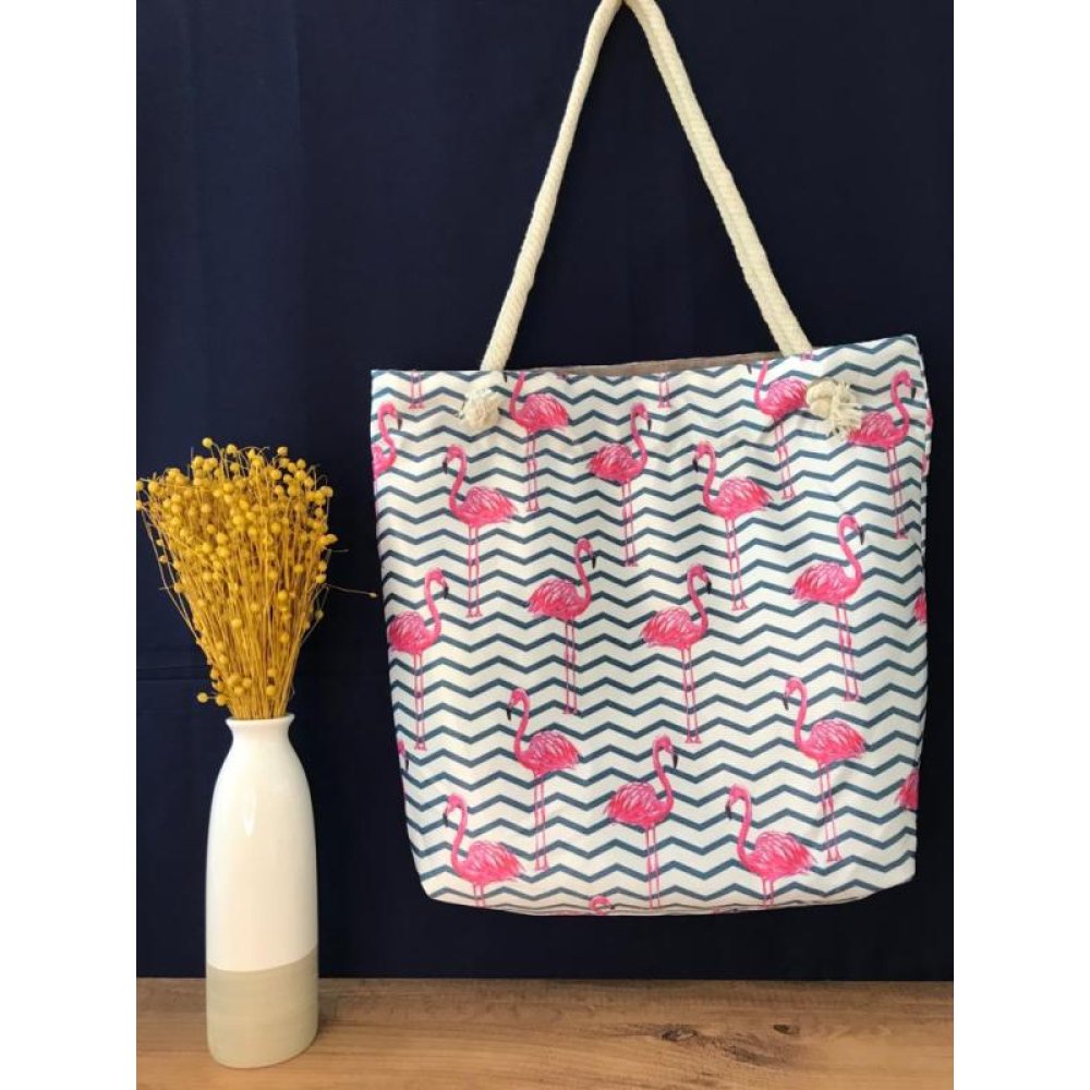 Toptan Flamingo Desenli Plaj Çantası