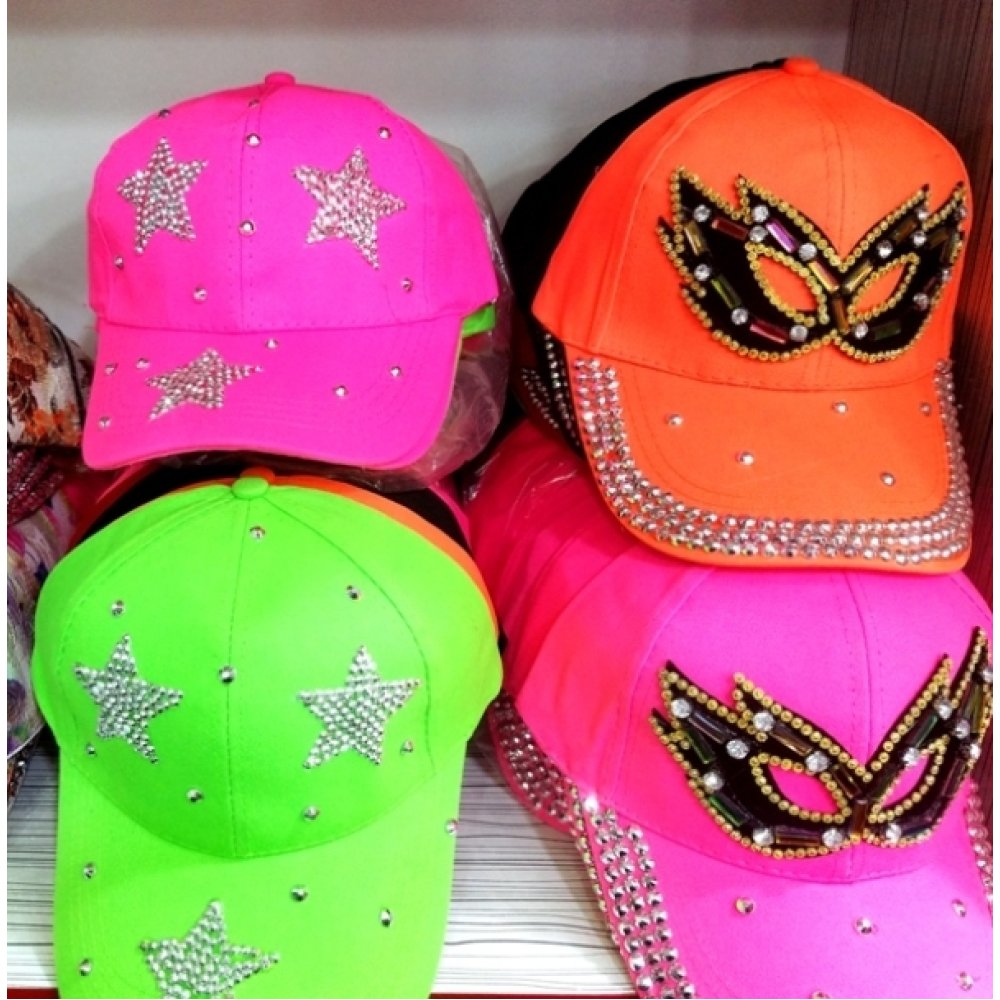 Toptan Fosforlu Taşlı Kot Şapka