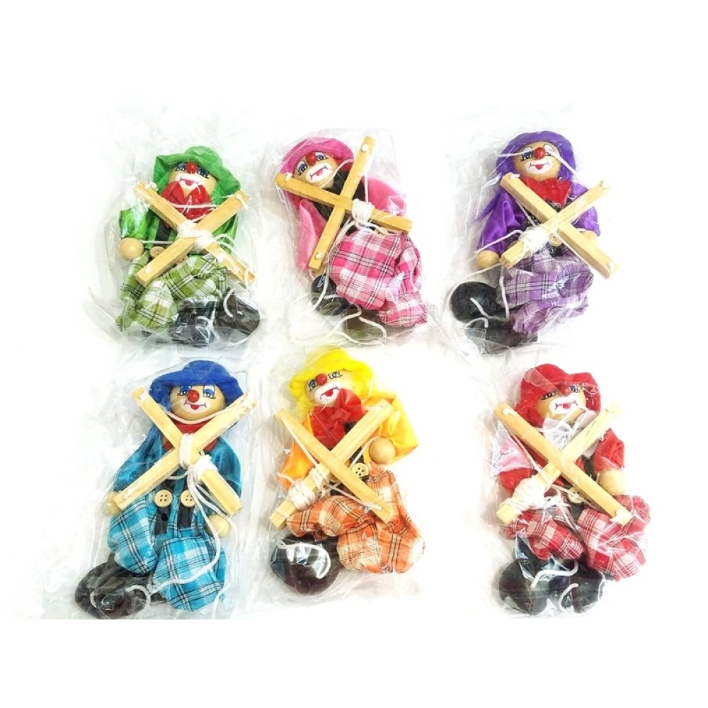 Toptan İp İdareli Ahşap Bez Palyaço Kukla Küçük Boy