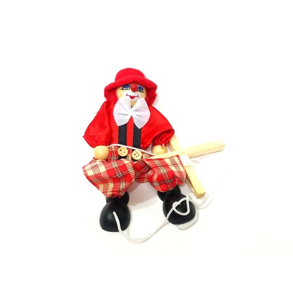 Toptan İp İdareli Ahşap Bez Palyaço Kukla Küçük Boy