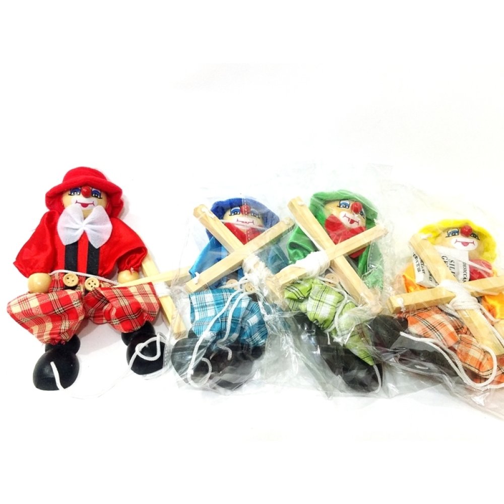 Toptan İp İdareli Ahşap Bez Palyaço Kukla Küçük Boy