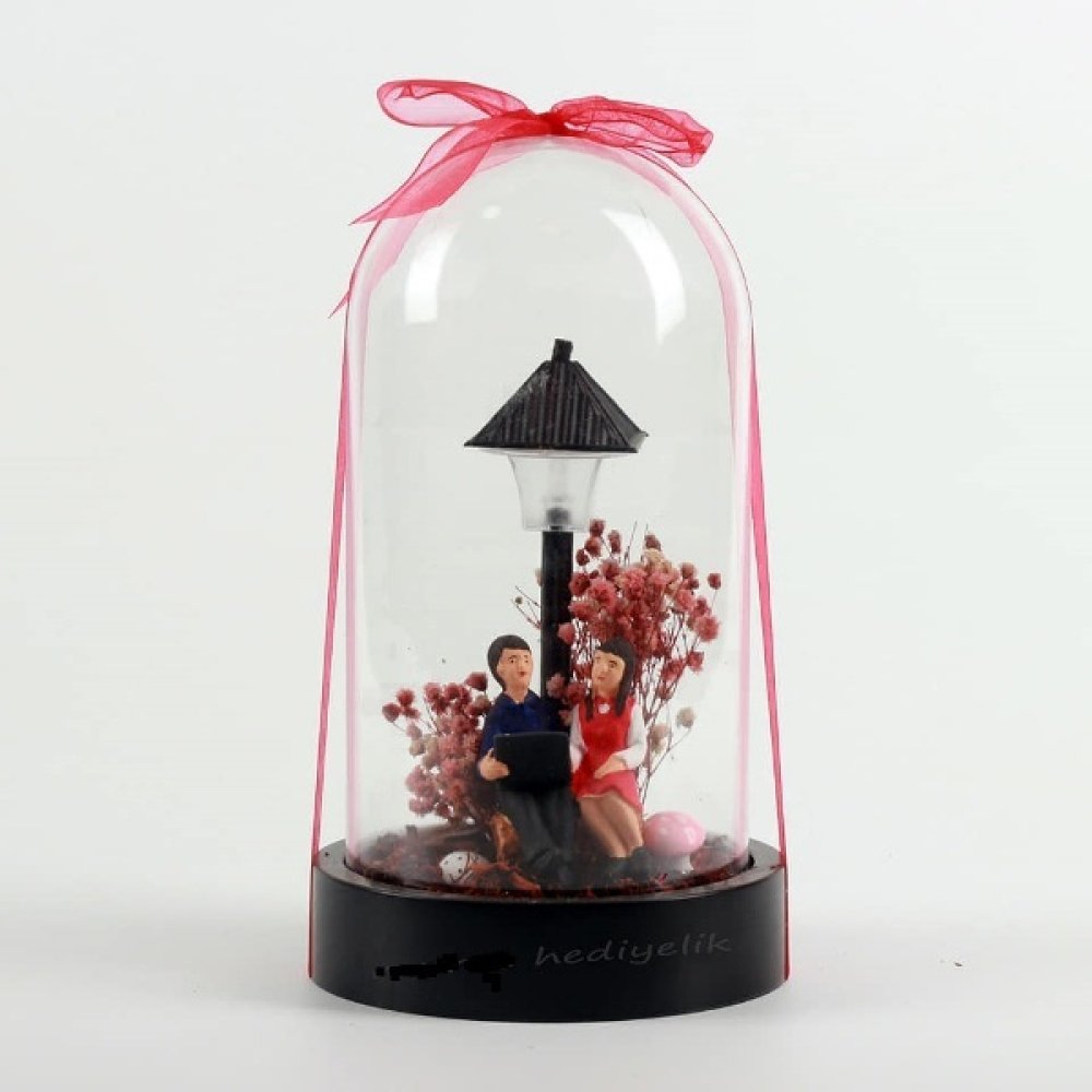 Toptan Işıklı Fanus İçerisinde Sevgili Biblo