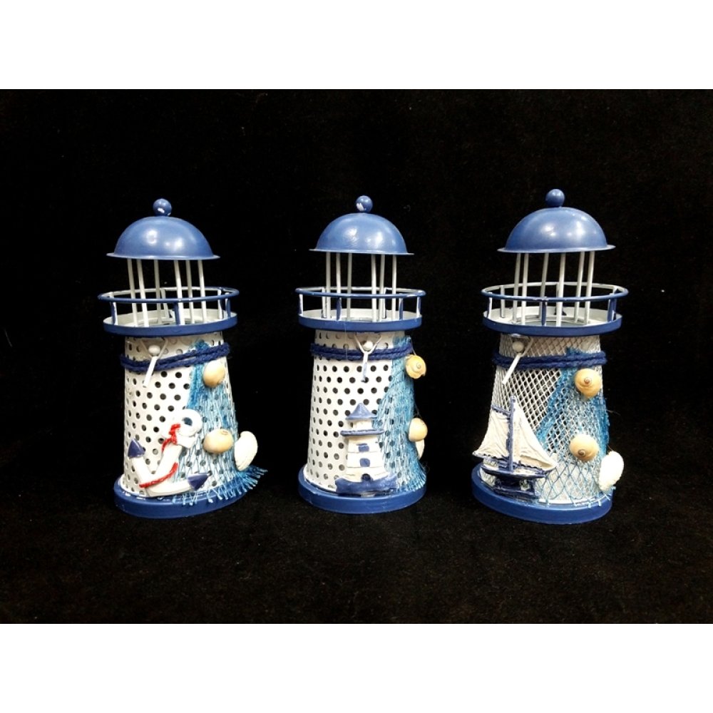 Toptan Işıklı Metal Deniz Feneri Mumluk 14 cm