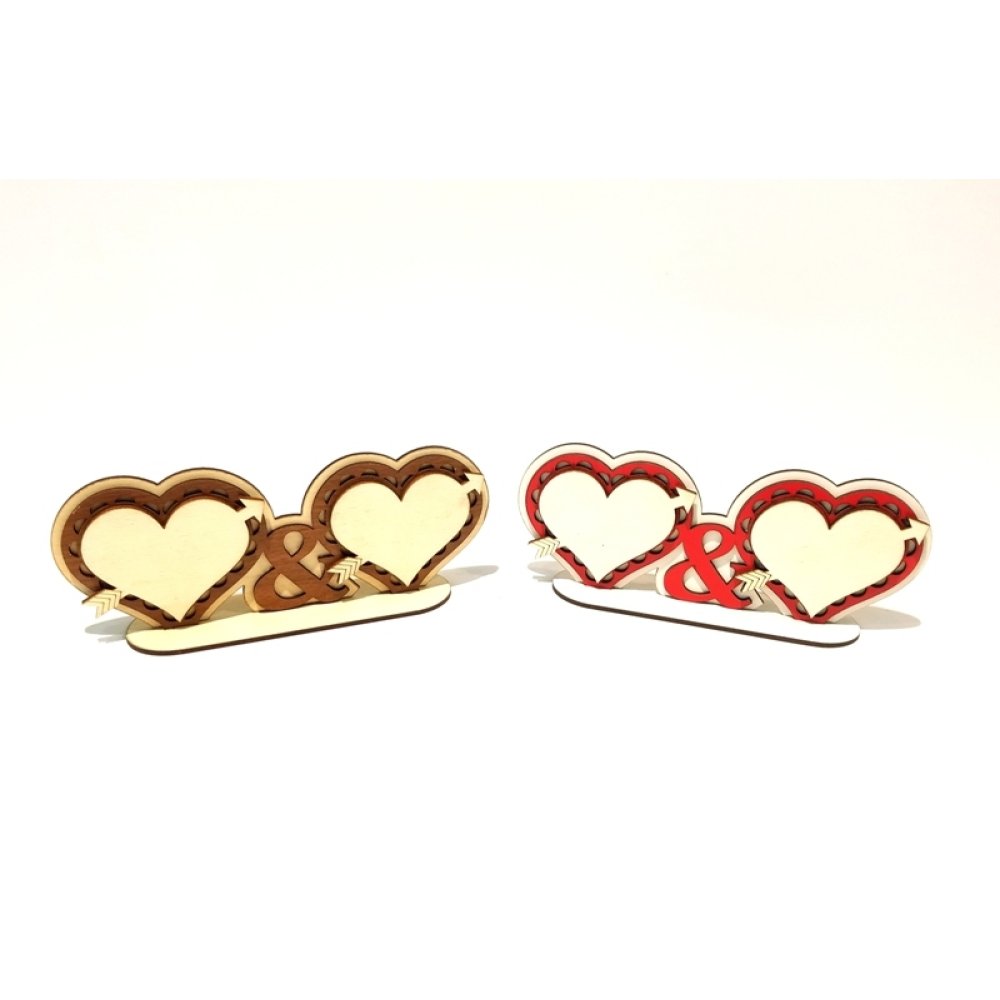 Toptan İsim Yazılan Ahşap Renkli İkili Kalp