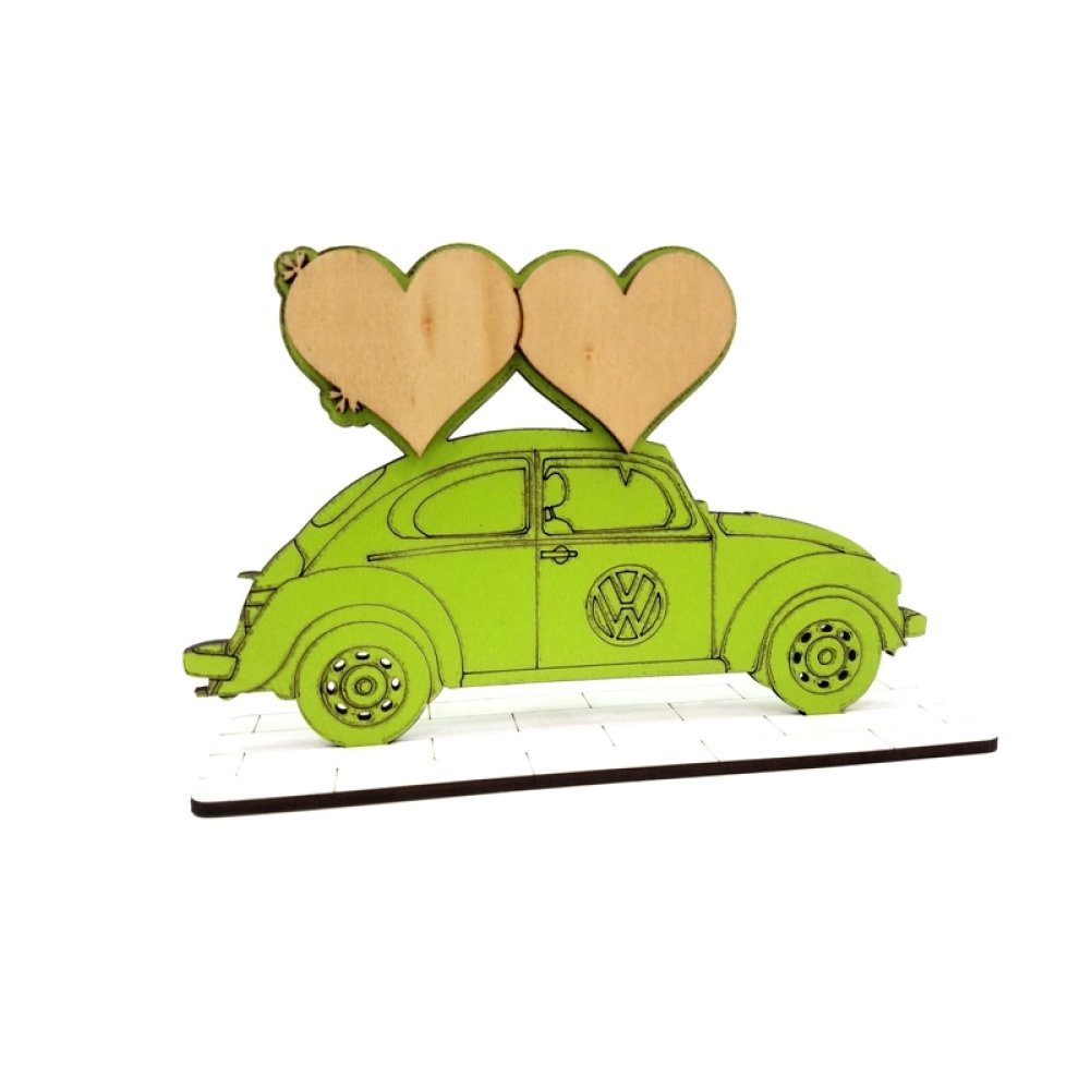 Toptan İsim Yazılan Kalpli Ahşap Vosvos Araba