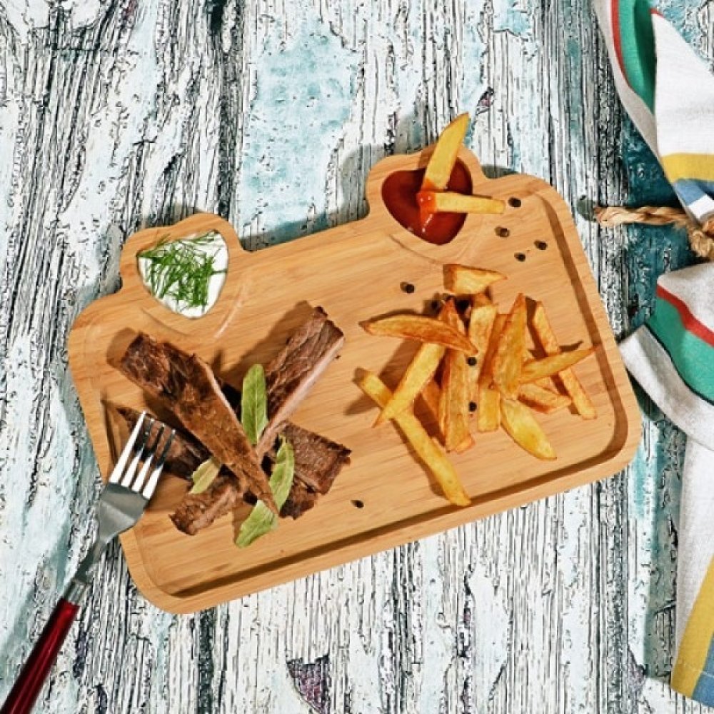 Toptan Kalp Bölmeli Bambu Sunum Tabağı