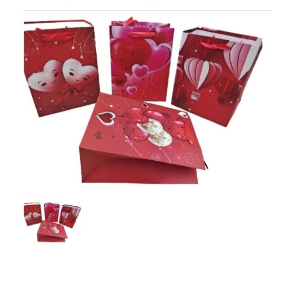 Toptan Kalp Desenli Karton Hediye Çantası