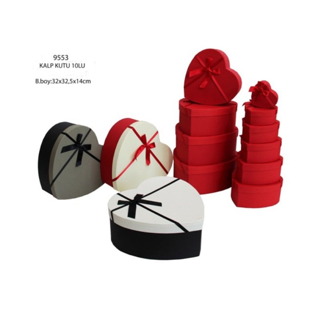 Toptan Kalp Şeklinde 10 lu Hediye Kutuları