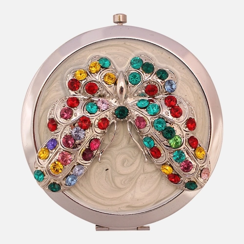 Toptan Kelebek Desenli Taşlı Kapaklı Ayna