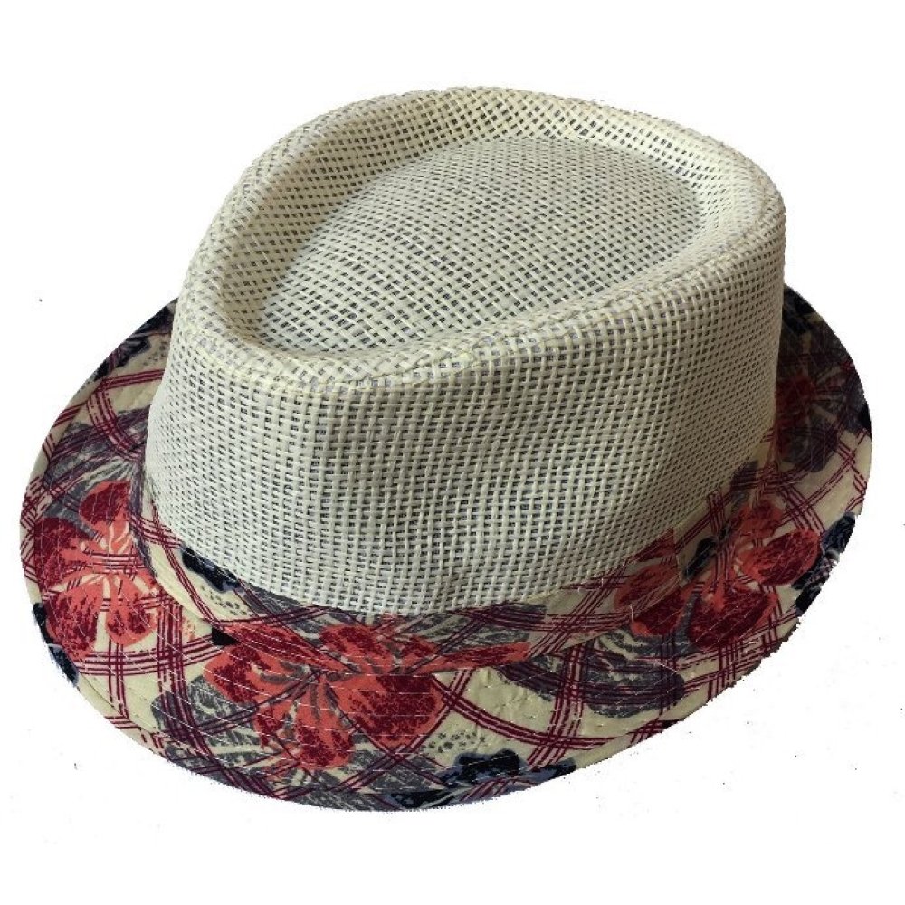 Toptan Kenarları Çiçek Kumaşlı Fötr Hasır Şapka