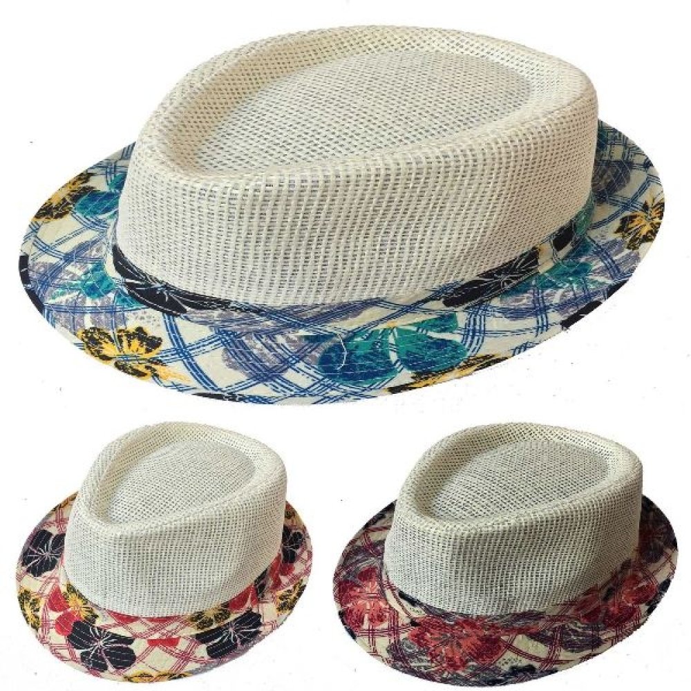 Toptan Kenarları Çiçek Kumaşlı Fötr Hasır Şapka