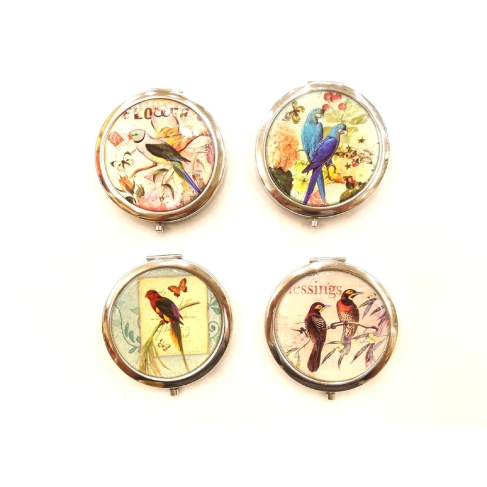 Toptan Kuş Desenli Mini Makyaj Aynası