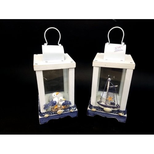 Toptan Martı Ve Balık Ağı Desenli Ahşap Kandil Mumluk Büyük Boy