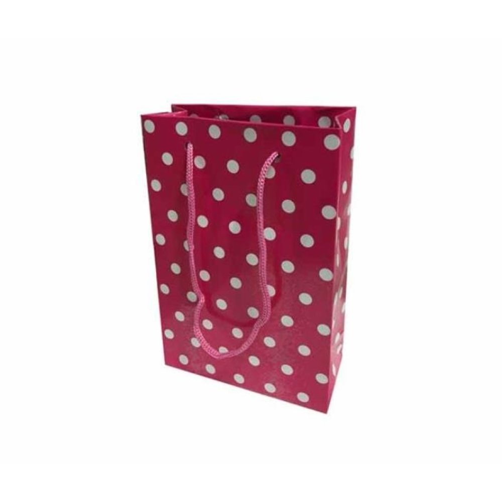 Toptan Minik Boy Puantiyeli Karton Hediye Çantası 12x17