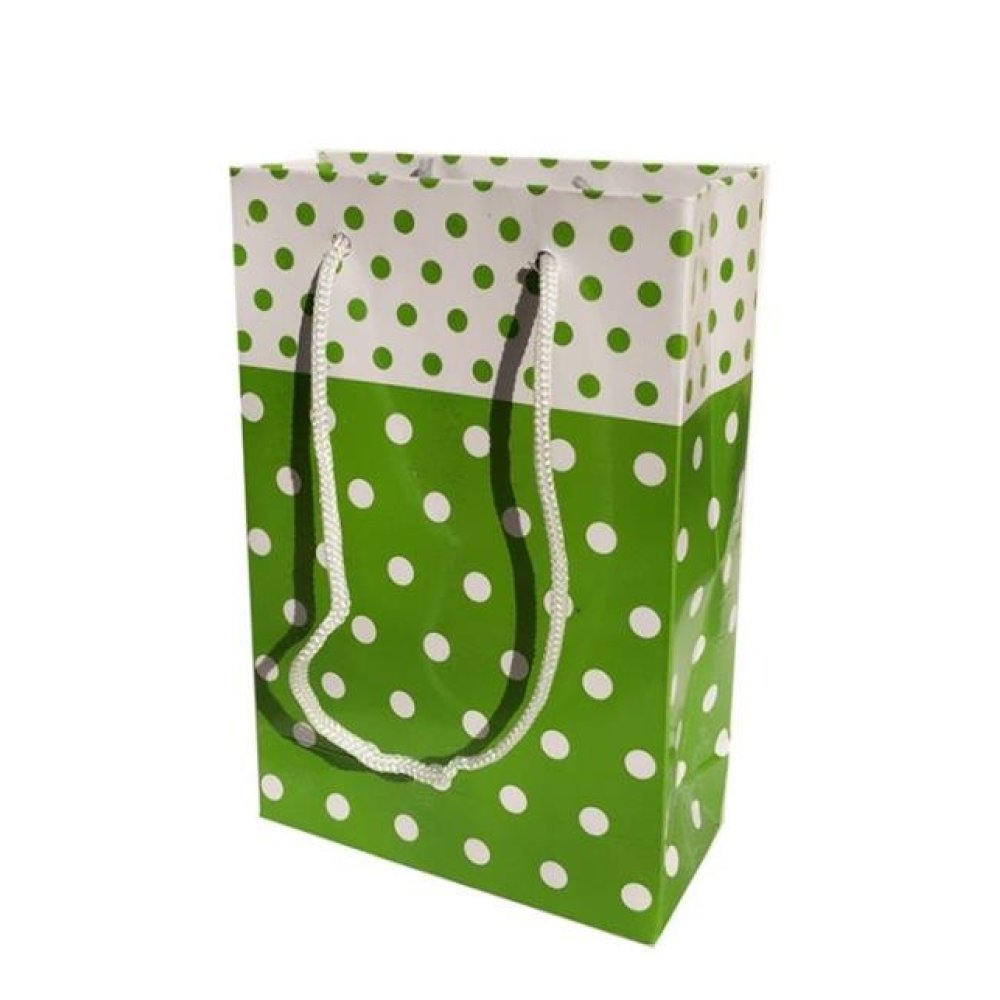 Toptan Minik Boy Puantiyeli Karton Hediye Çantası 12x17