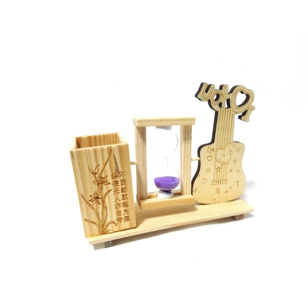 Toptan Müzik Aleti Temalı Ahşap Kum Saati Kalemlik
