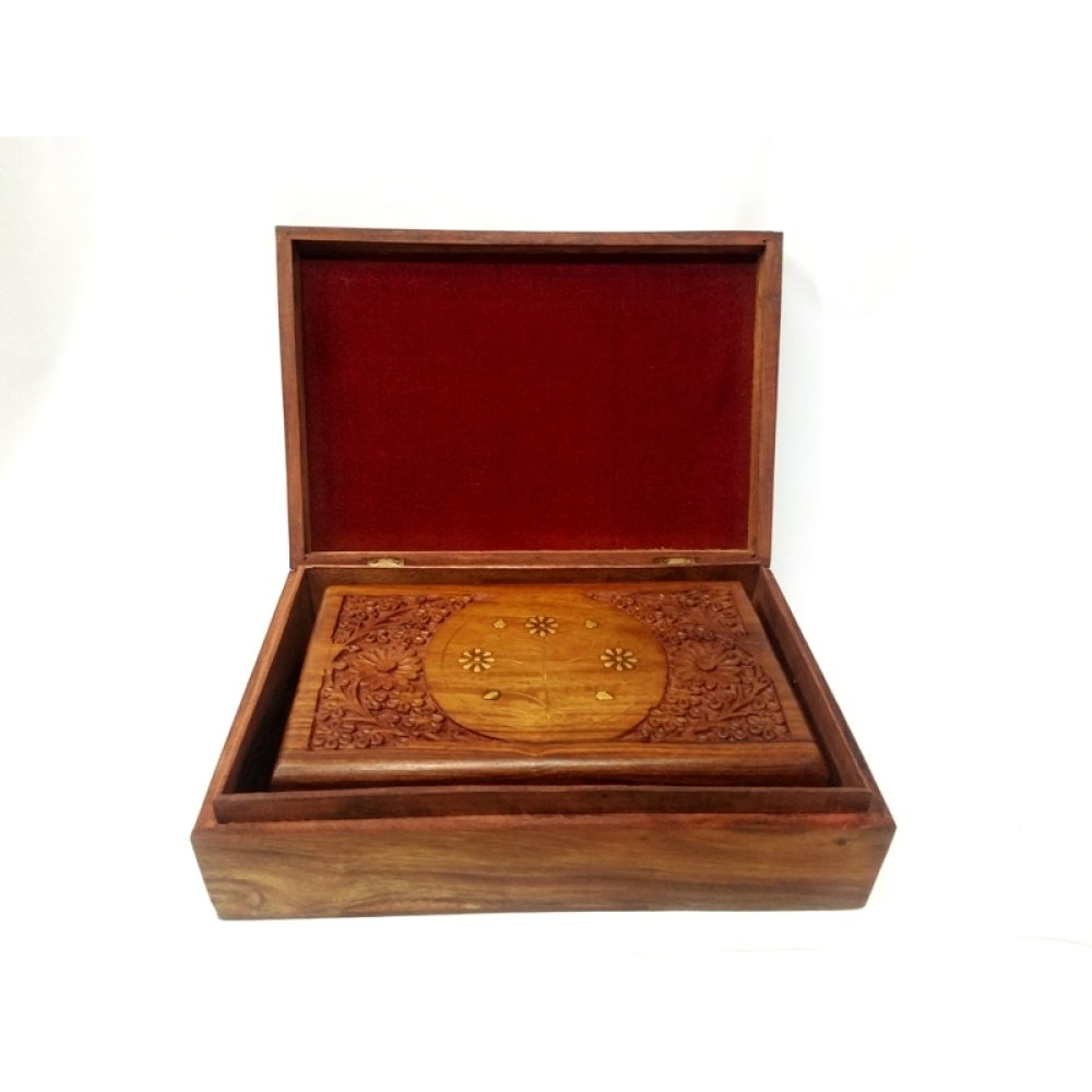 Toptan Oymalı 2 li Ahşap Takı Sandığı