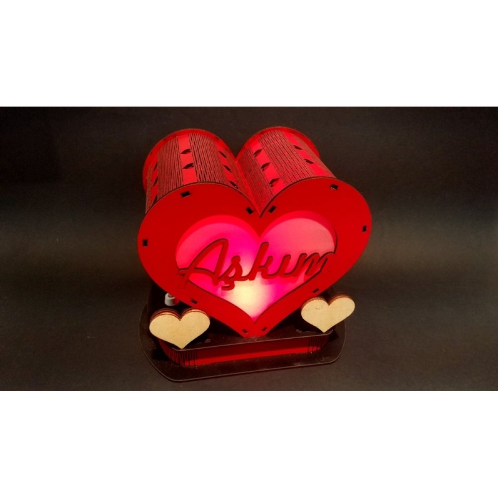 Toptan Projeksiyon Ahşap Kalp Gece Lambası