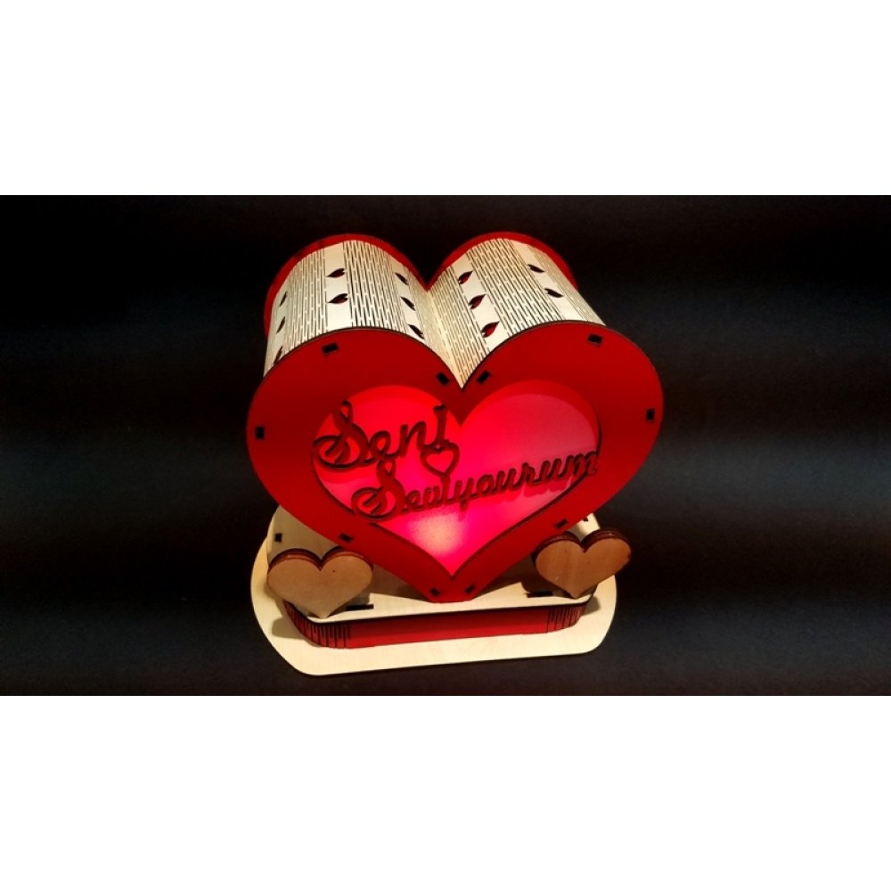 Toptan Projeksiyon Ahşap Kalp Gece Lambası