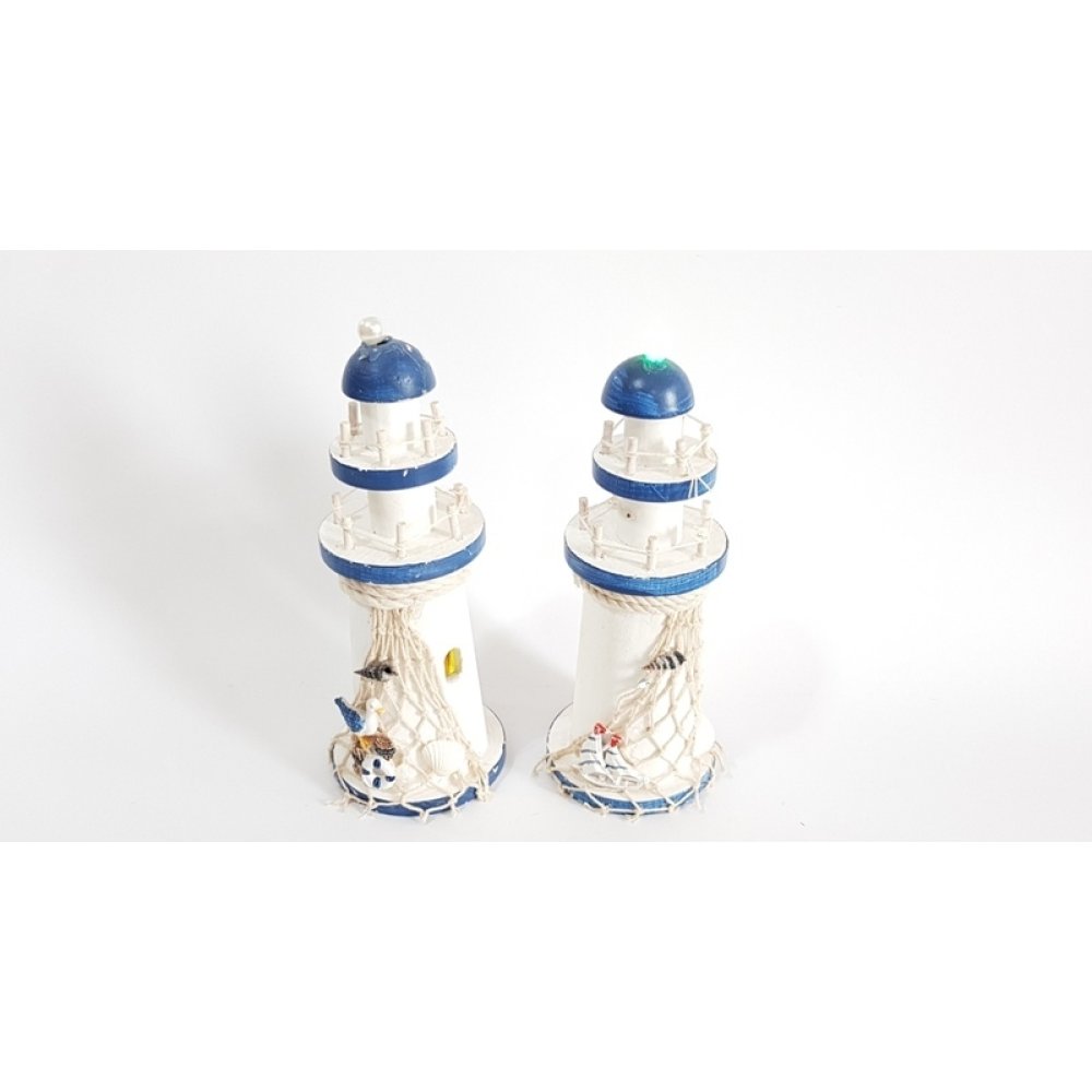 Toptan Renk Değiştiren Işıklı Ahşap Deniz Feneri 24 cm