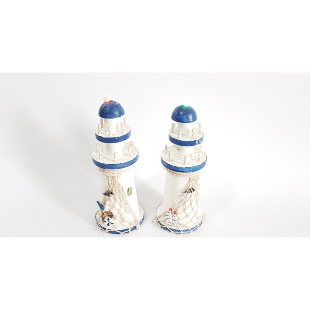 Toptan Renk Değiştiren Işıklı Ahşap Deniz Feneri 30 cm