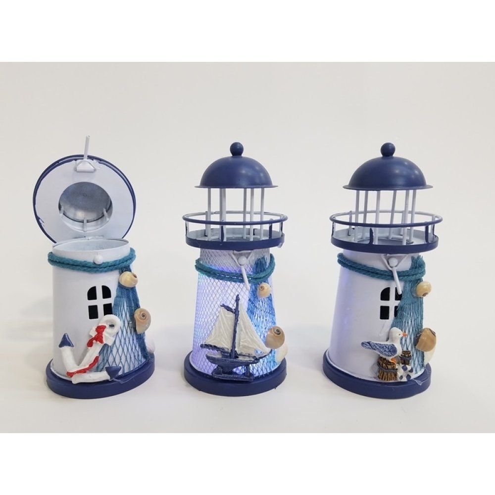 Toptan Renk Değiştiren Işıklı Metal Deniz Feneri Mumluk 14 cm