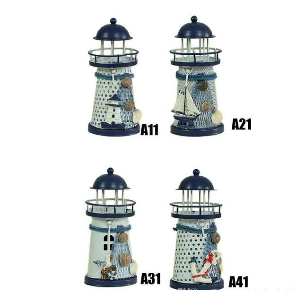 Toptan Renk Değiştiren Işıklı Metal Deniz Feneri Mumluk 14 cm