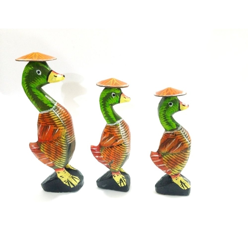 Toptan Renkli Ahşap 3 lü Ördek Biblo Seti