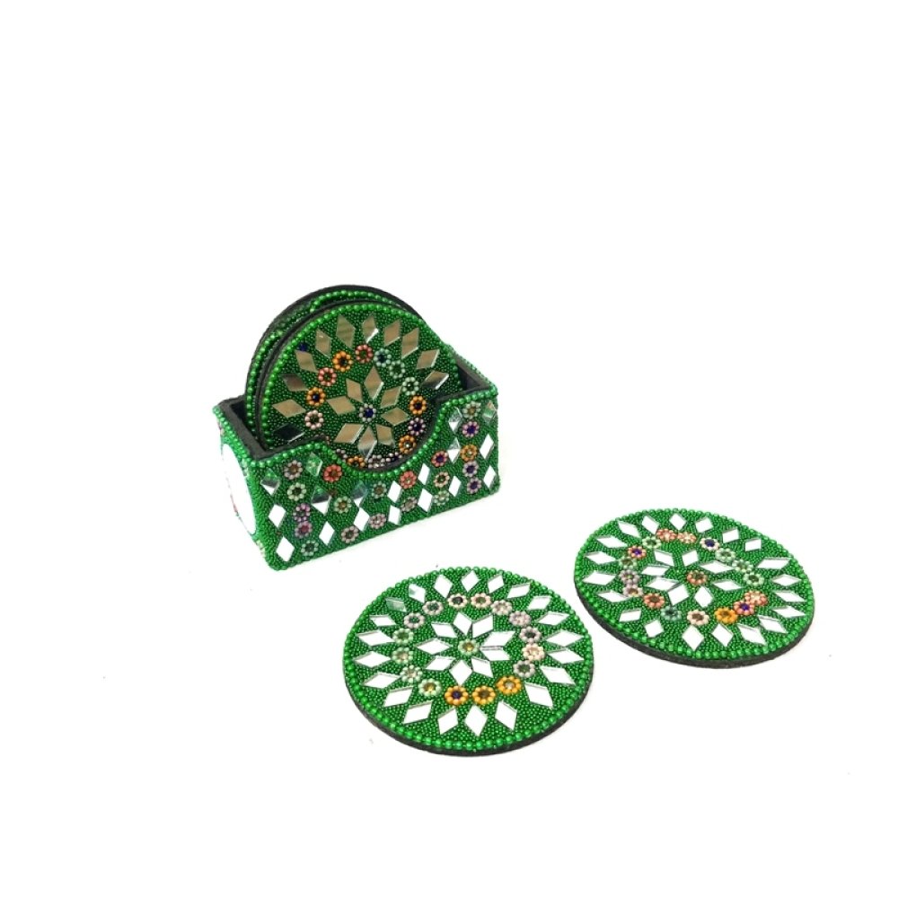 Toptan Renkli Hint İşlemeli Bardak Altlığı 6 adet