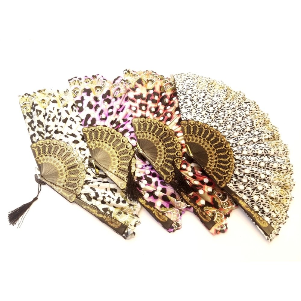 Toptan Renkli Leopar Desenli Ucuz Yelpaze