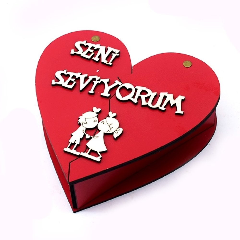 Toptan Sevgililer Günü Hediyesi Ahşap Kalp Kutu Büyük Boy