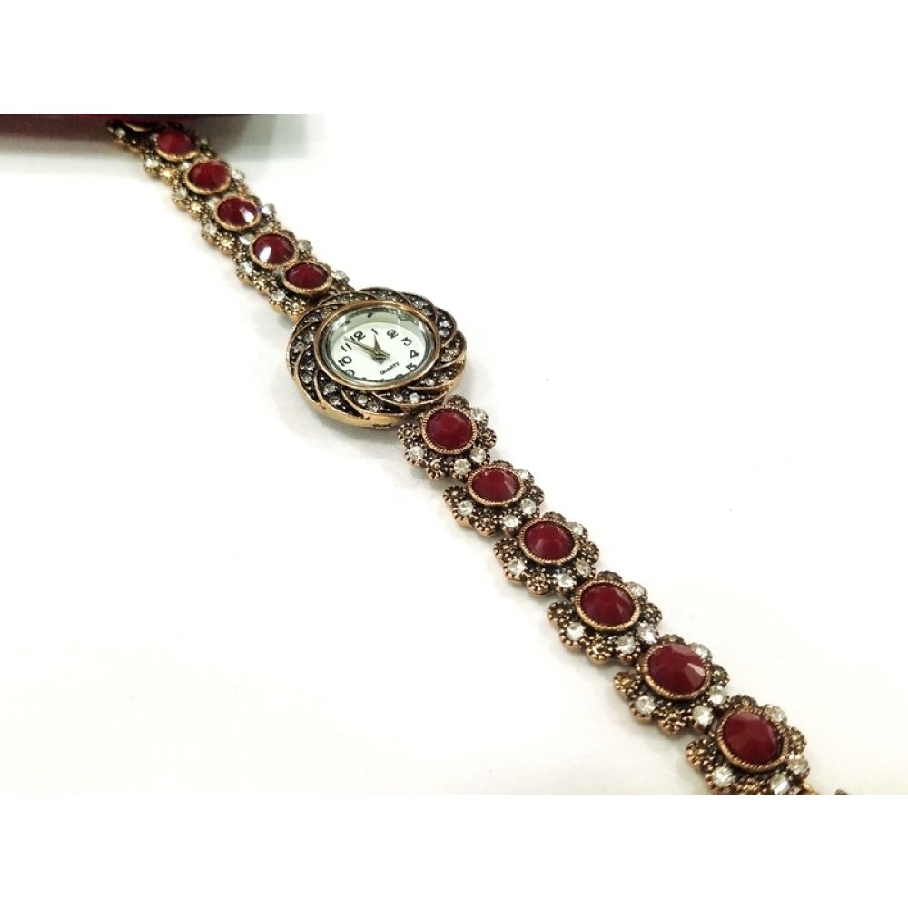 Toptan Taşlı Otantik Bronz Bayan Kol Saati