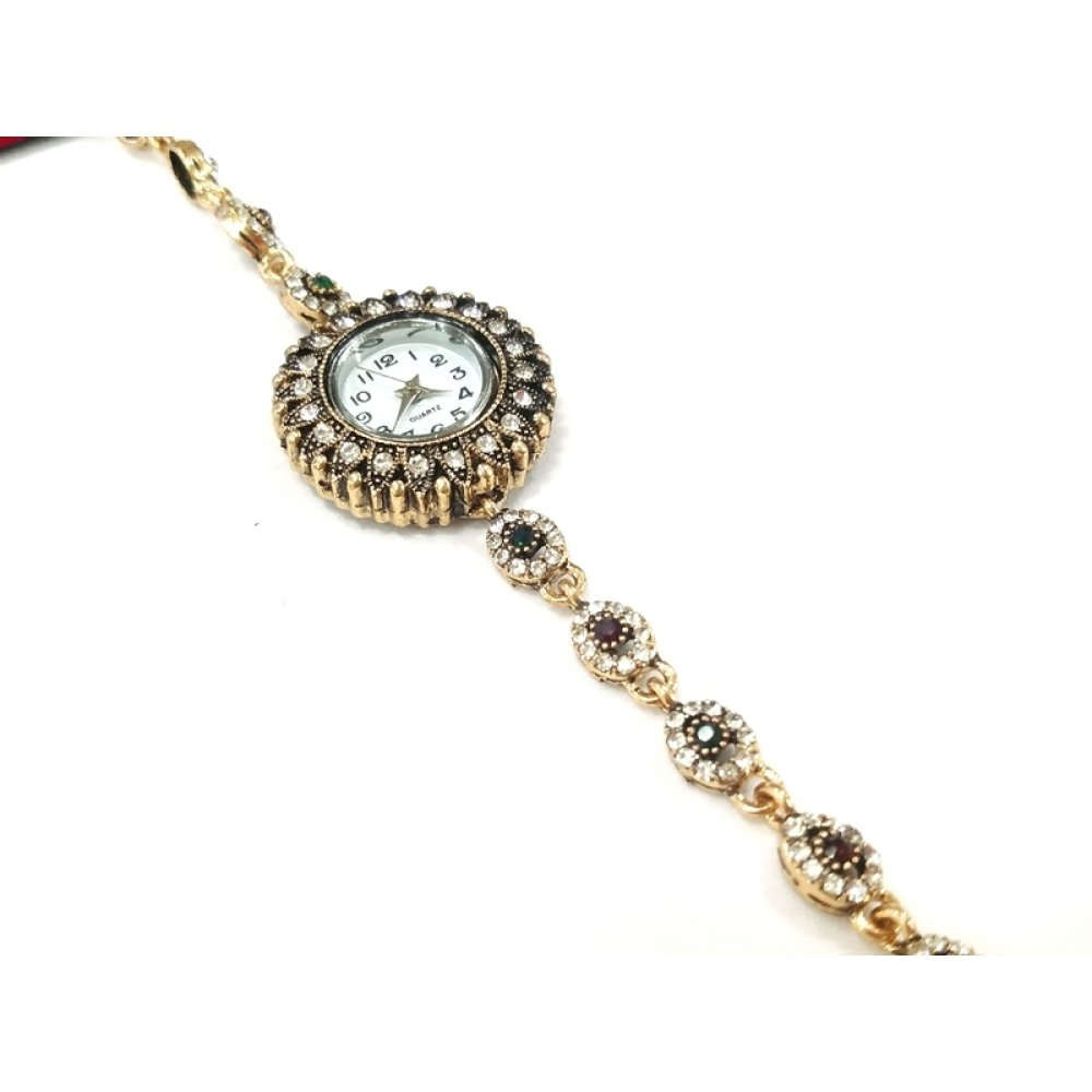 Toptan Taşlı Otantik Bronz Bayan Kol Saati