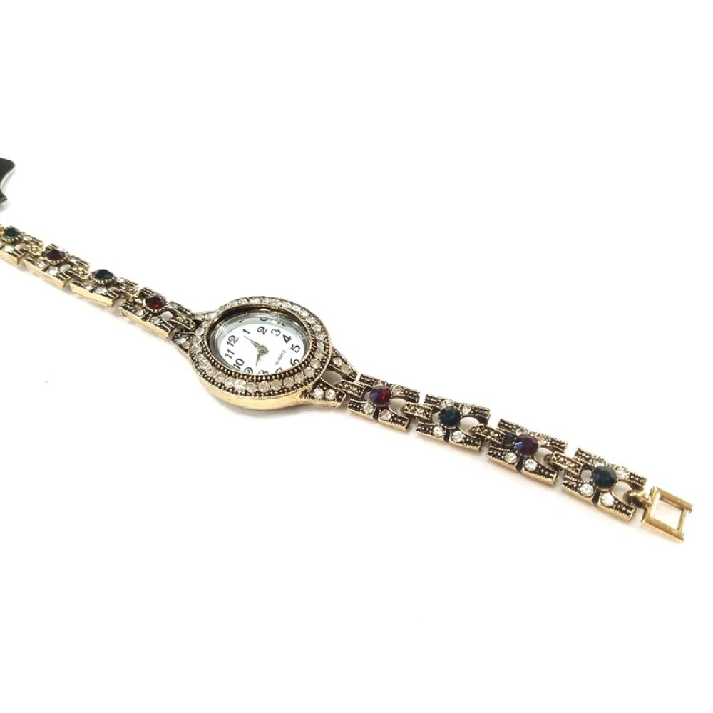 Toptan Taşlı Otantik Bronz Saat