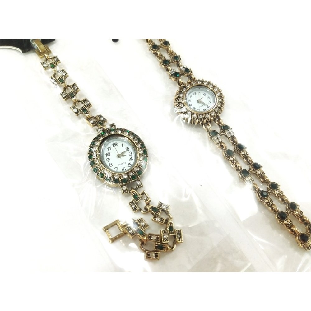 Toptan Taşlı Otantik Bronz Saat