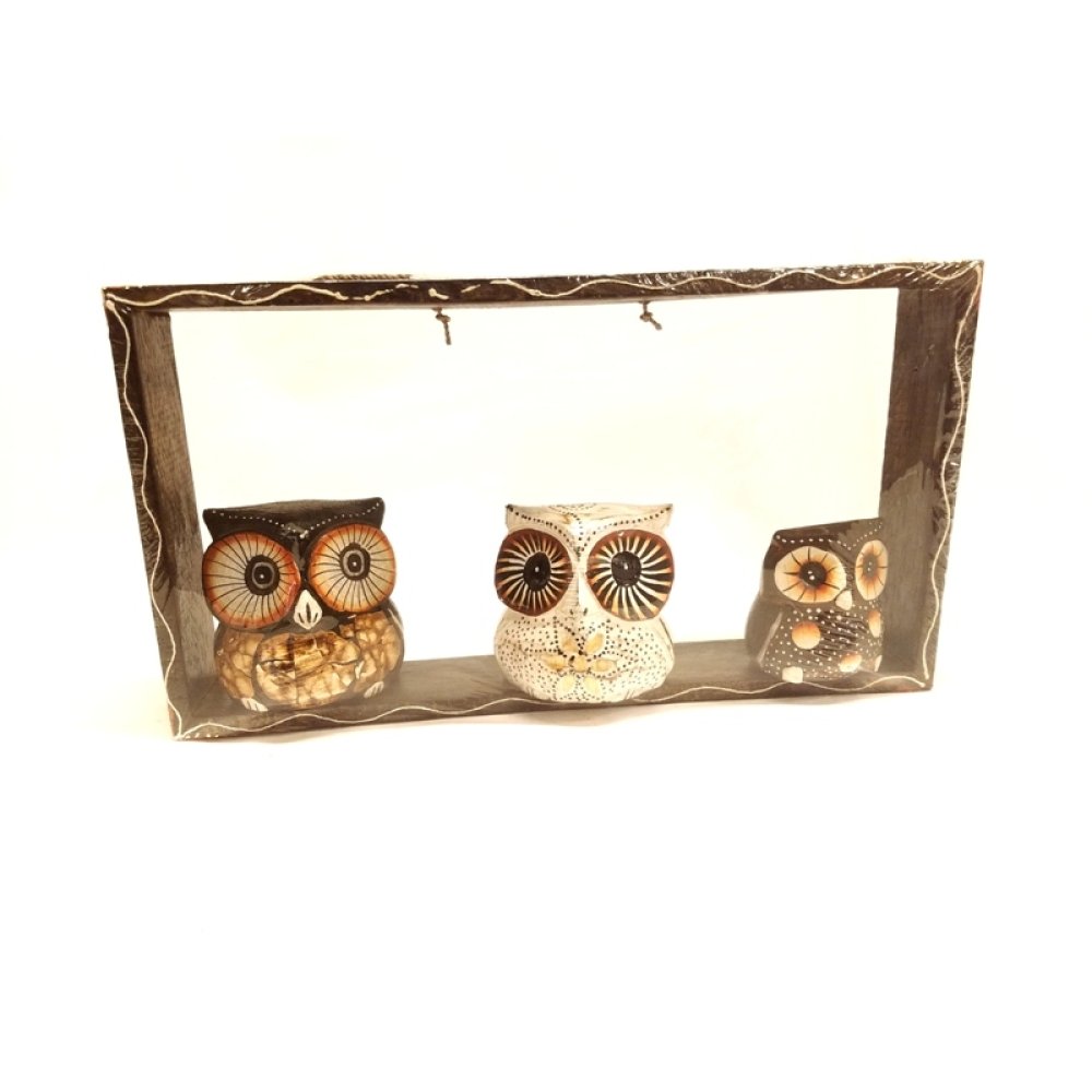 Toptan Üçlü Ahşap Baykuş Duvar Süsü