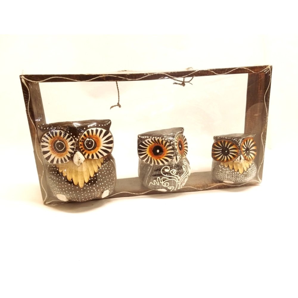 Toptan Üçlü Ahşap Baykuş Duvar Süsü