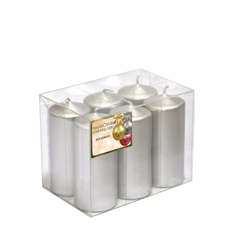 Toptan Varaklı Bar Mum 6 Adet