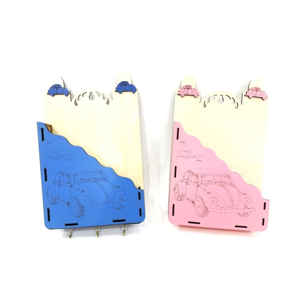 Toptan Vosvos Araba Desenli Ahşap Anahtarlık Askısı