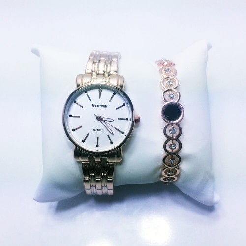 Spectrum Gold Band White Dial Slim Women's Wristwatch