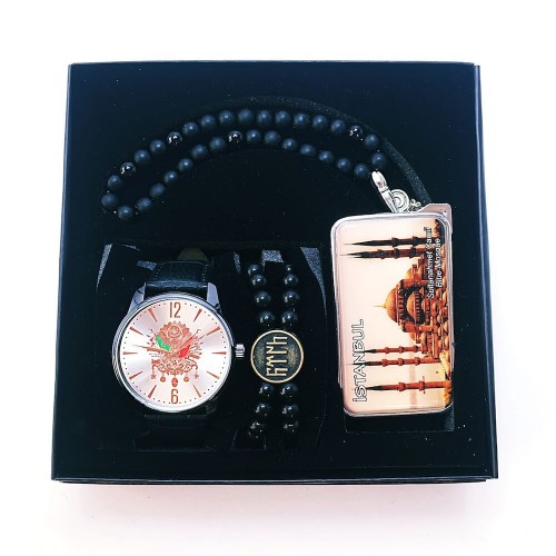 Spectrum Men's Wristwatch Lighter Rosary Bracelet Set SE-2181577