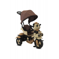 127 Panda Üç Tekerlekli Tenteli Ebeveyn Kontrollü Bisiklet Çocuk Bisikleti Kahverengi